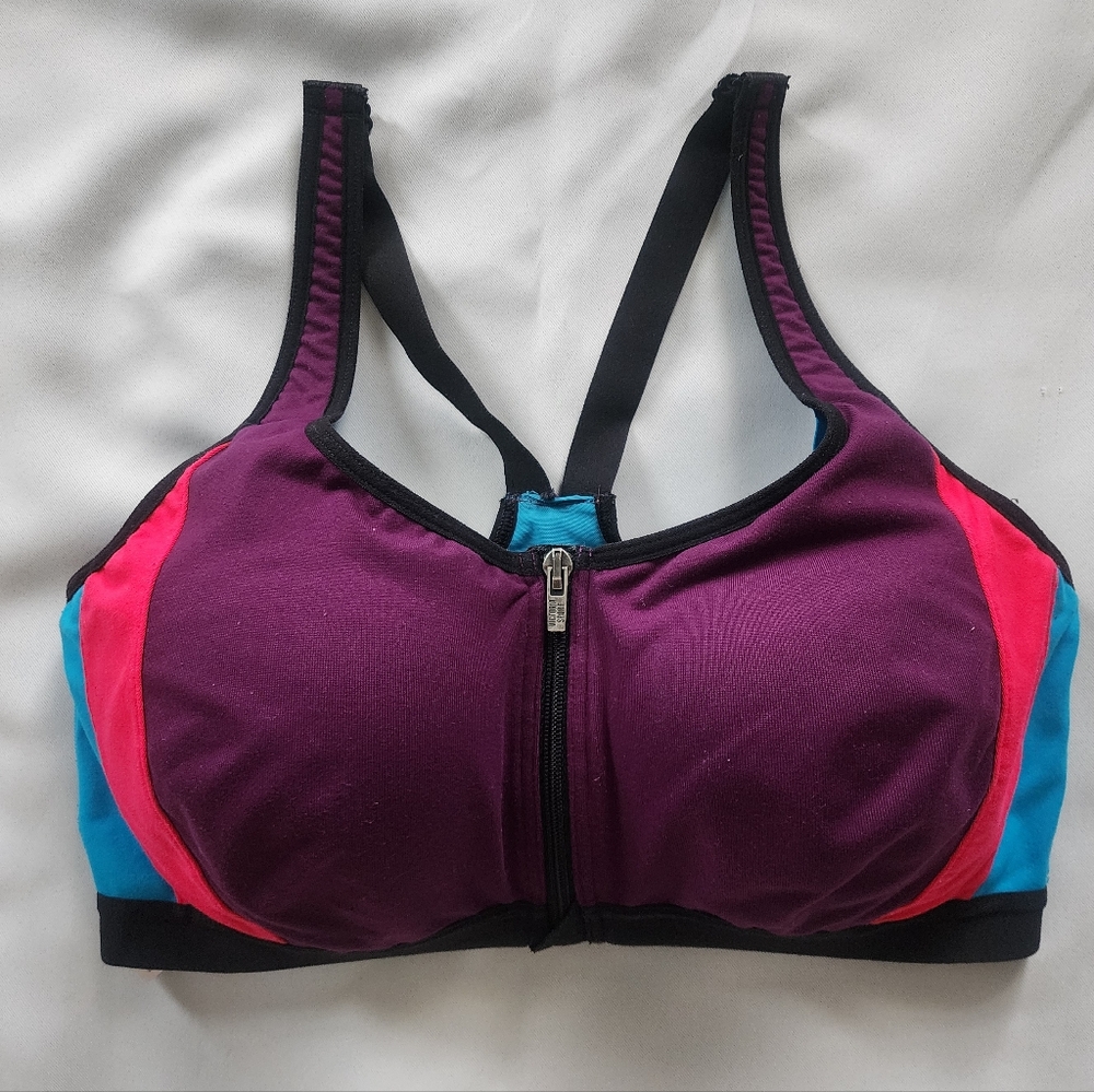 Victoria's Secret Purple Pink and Teal Front Zip Sports Bra
